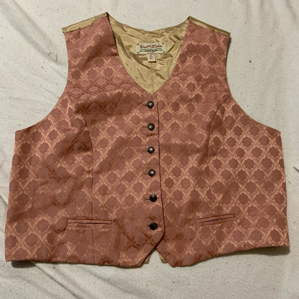 WAH maker XL rose pink tan vest satin back 6 buttons vintage western collection